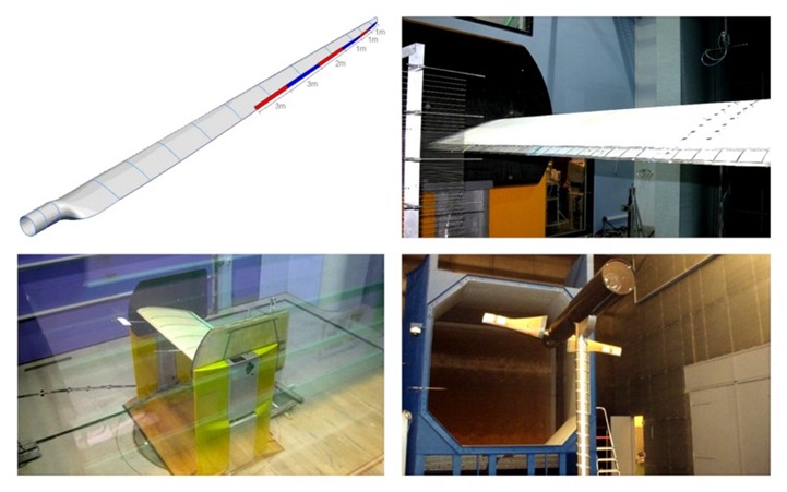 A wind turbine blade is being tested